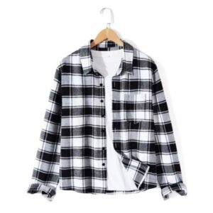 Mens long sleeves black & white check shirt